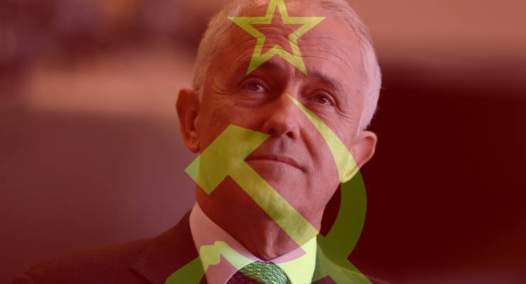 A picture of Malcolm Turnbull with a hammer and sickle overlay