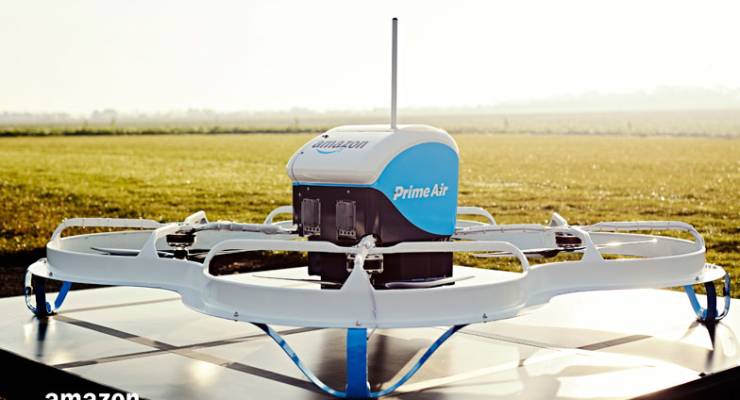An Amazon Prime drone lands in the UK