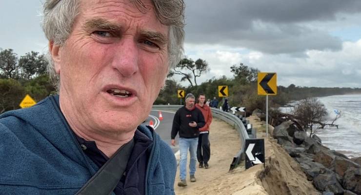 Michael Giles reporting on beach erosion at Inverloch