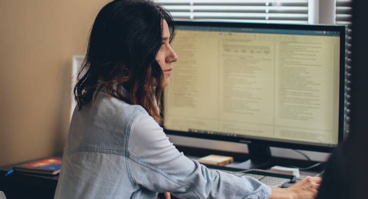 Woman working from home.