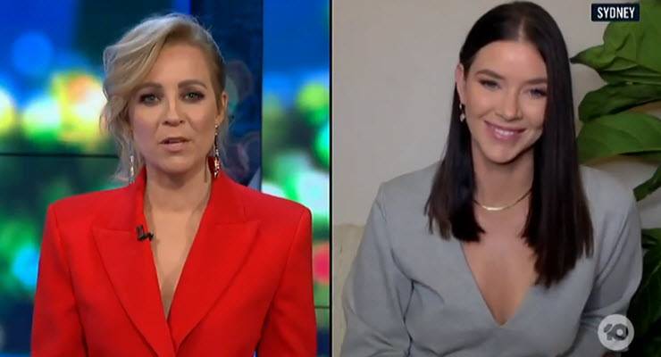 split screen television screen grab of carrie bickmore and brittney hockley interview