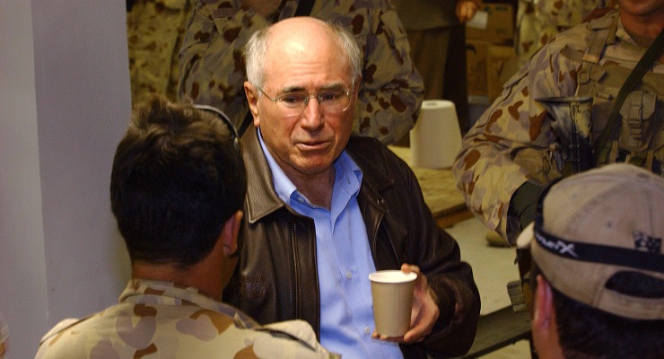 Then prime minister John Howard talks to soldiers in Afghanistan in 2005