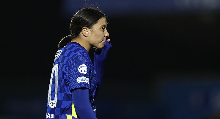 sam kerr shoulder charges pitch invader