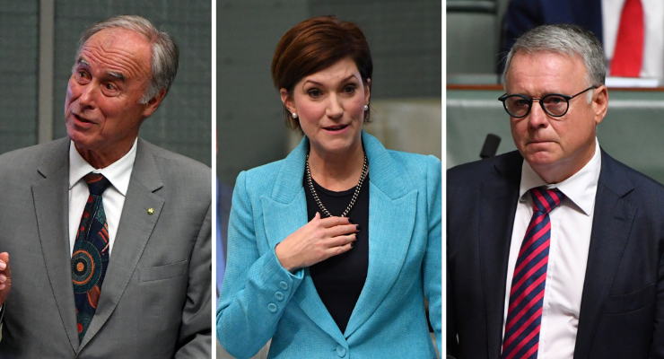 John Alexander, Nicolle Flint, and Joel Fitzgibbon (Images: AAP)