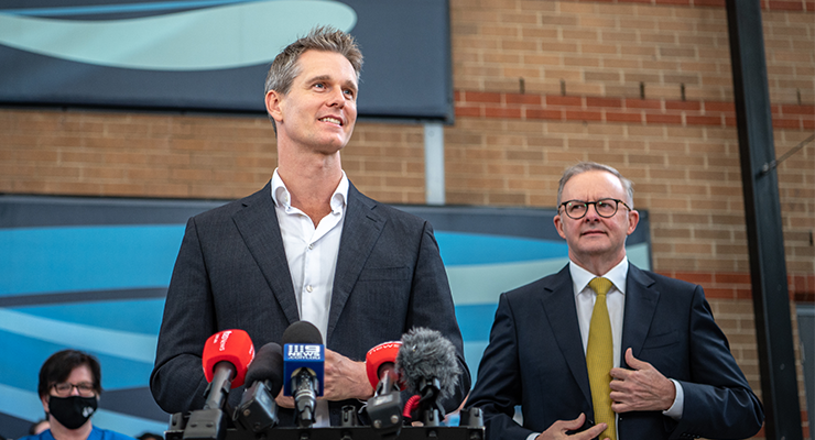 Labor candidate for Parramatta Andrew Charlton alongside Anthony Albanese (Image: AAP/Flavio Brancaleone)
