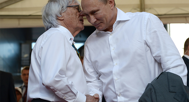 F1 chief executive Bernie Ecclestone with Russian President Vladimir Putin in Sochi, Russia (Image: AAP/AP Photo/RIA-Novosti, Alexei Nikolsky)