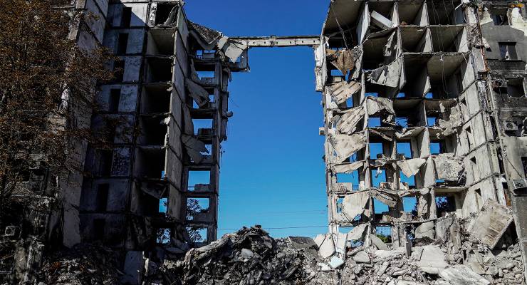 A destroyed building in Mariupol, eastern Ukraine (Image: AAP/EPA/STRINGER)