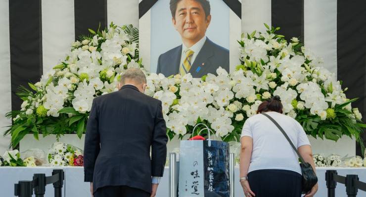 Mourners at the state funeral for Shinzo Abe (Image: EPA/Nicolas Datiche)