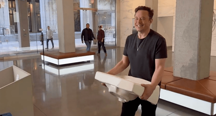 Elon Musk entering Twitter HQ following his acquisition. (Image: Twitter)