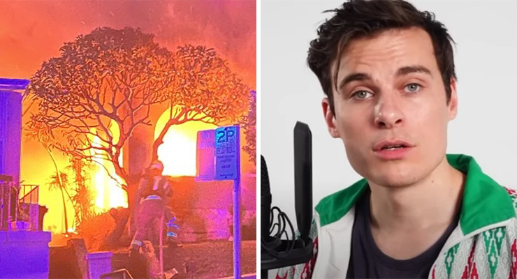 Fire at address of Jordan Shanks-Markovina, aka YouTuber friendlyjordies (Image: YouTube/Xenophon Davis/Twitter)