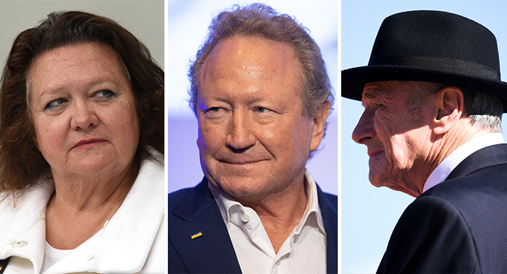 Gina Rinehart, Andrew Forrest and Kerry Stokes (Images: AAP)