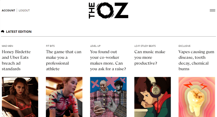 The Oz homepage (Image: Supplied)