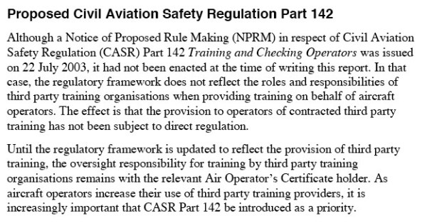 Part 142 An extract concerning oversight of third party pilot training from the report