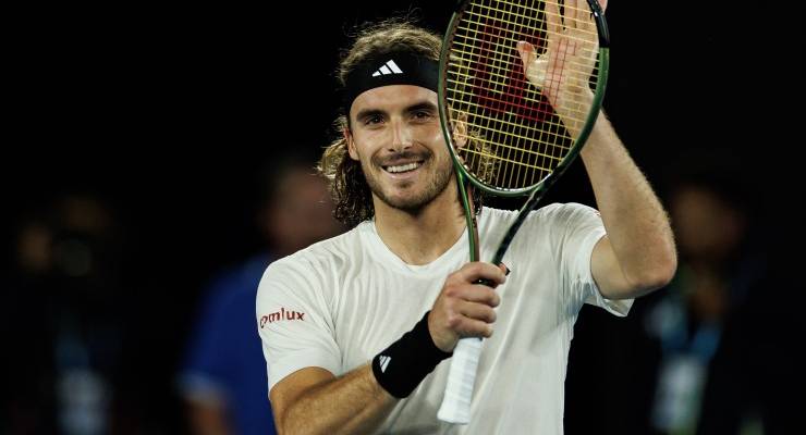 Greece's Stefanos Tsitsipas celebrates his win over Australian Rinky Hijikata