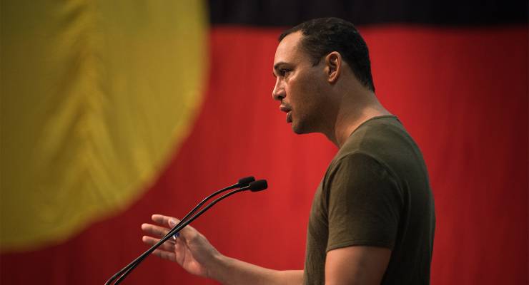 Thomas Mayo speaking during the Freedom Day Festival, 2021 (Image: AAP/Charles Darwin University)