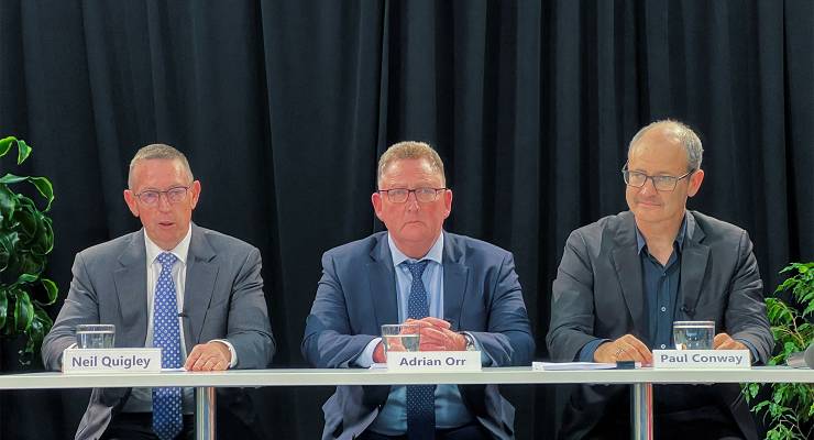 RBNZ board chair Neil Quigley, governor Adrian Orr and chief economist Paul Conway (Image: AAP/Reuters/Lucy Craymer)