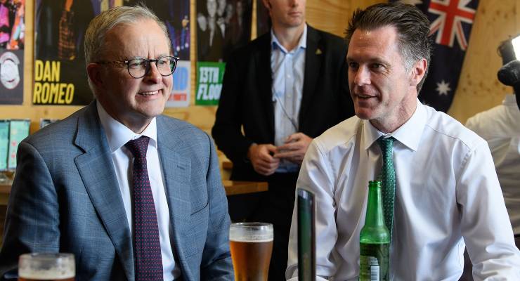 Prime Minister Anthony Albanese and NSW Labor Leader Chris Minns at the Unity Hall Hotel in Balmain