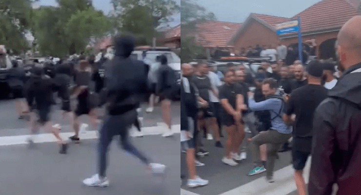 Video footage from the skirmish outside the event (Image: Supplied)