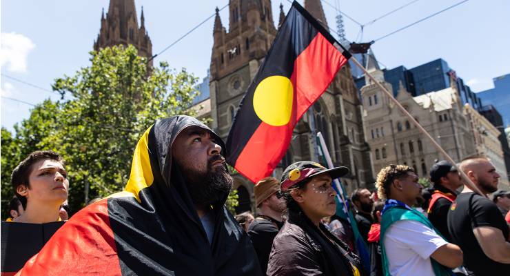 An Invasion Day rally in Melbourne, 2023 (Image: AAP/Diego Fedele)