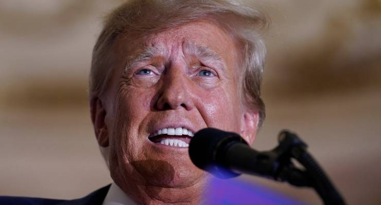 Former US president Donald Trump speaks at his Mar-a-Lago estate