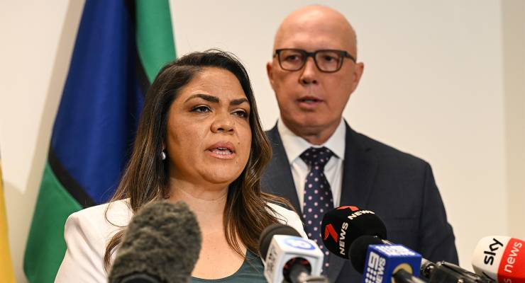 Shadow Minister for Indigenous Australians Jacinta Nampijinpa Price and Opposition Leader Peter Dutton (Image: AAP/Michael Errey)