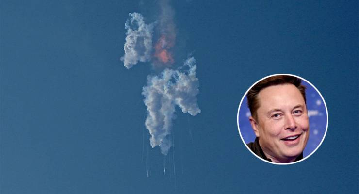 A composite of SpaceX's Starship launches from Starbase in Boca Chica, Texas, and Elon Musk (Image: AAP/AP/Eric Gay)