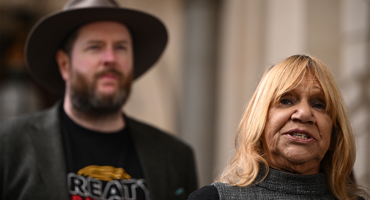 First Peoples’ Assembly of Victoria co-chair Marcus Stewart and outgoing chair Aunty Geraldine Atkinson (Image: AAP/Joel Carrett)