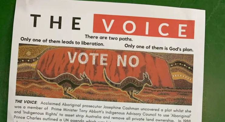 A Voice-related conspiracy flyer that directs people to an online community