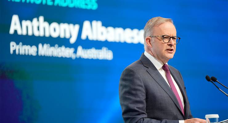 Prime Minister Anthony Albanese at the 20th International Institute for Strategic Studies (IISS) Shangri-La Dialogue (Image: AAP/AP/Vincent Thian)