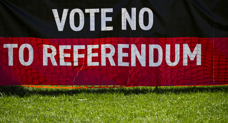 A banner at the Aboriginal tent embassy in Canberra