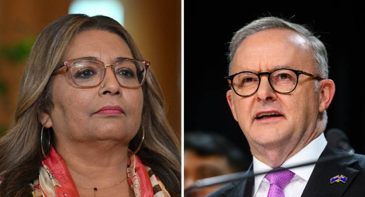 Greens Senator Mehreen Faruqi and Prime Minister Anthony Albanese (Images: AAP)