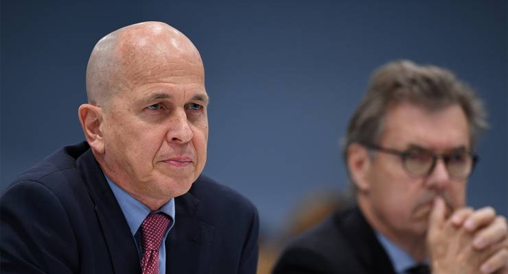 Alliance for Journalists' Freedom director Peter Greste (left) and chair Peter Wilkinson (Image: AAP/Joel Carrett)