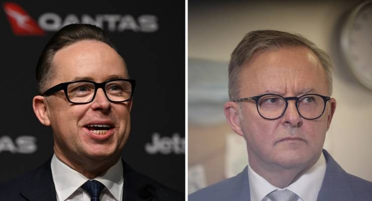 Retiring Qantas CEO Alan Joyce and Prime Minister Anthony Albanese (Images: AAP)