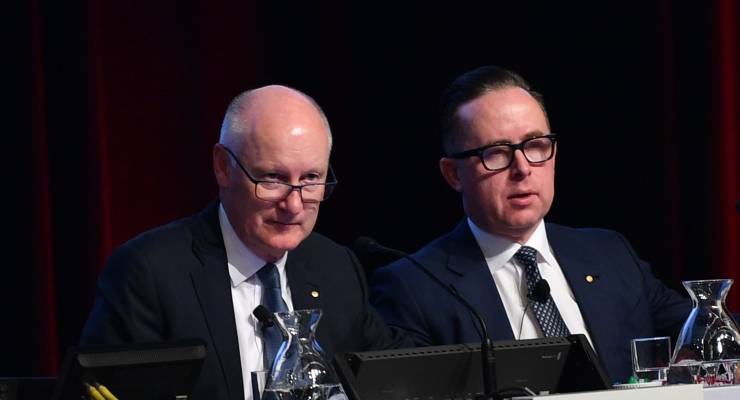 Qantas chairman Richard Goyder and former CEO Alan Joyce (Image: AAP/David Mariuz)