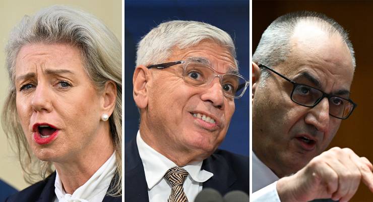 Senator Bridget McKenzie, Nyunggai Warren Mundine, and Mike Pezzullo (Images: AAP)