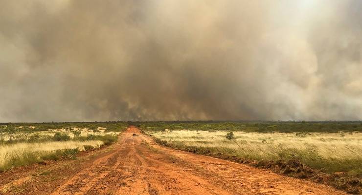 A bushfire burns near Tennant Creek, Northern Territory