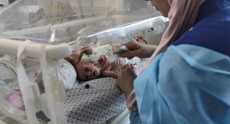 Health personnel prepare premature babies to be transferred to Egypt after they were evacuated from Gaza’s Al-Shifa hospital (Image: AAP/EPA/Haitham Imad)