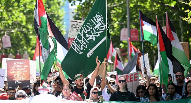 Pro-Palestine activists in Melbourne, November 19 (Image: AAP/James Ross)