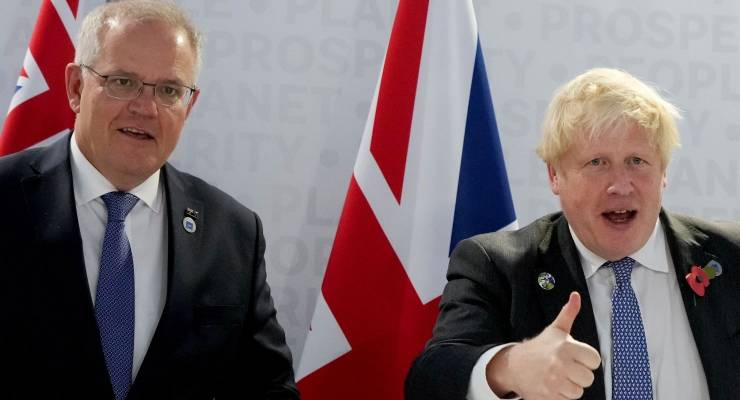 Scott Morrison and Boris Johnson (Image: AAP/Kirsty Wigglesworth)