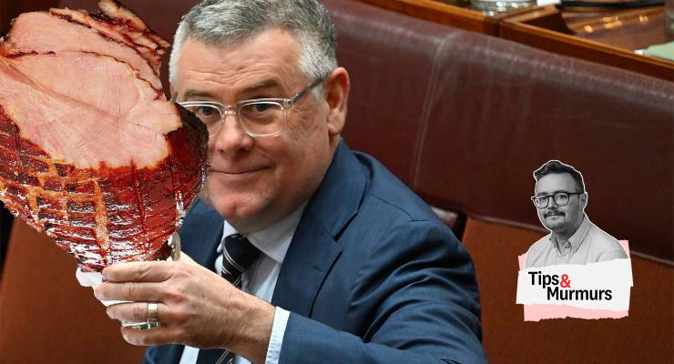 Agriculture Minister Murray Watt, plus ham (Image: AAP/Lukas Coch)