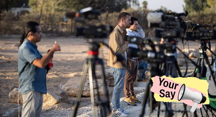 Journalists on the ground in Israel (Image: EPA/Christophe Petit Tesson/Private Media)