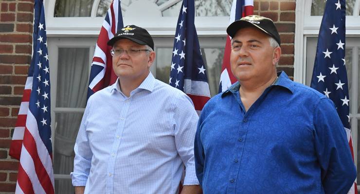 Scott Morrison and Joe Hockey at a garden party at the ambassador's residence in Washington DC, September 2019 (Image: AAP/Mick Tsikas)
