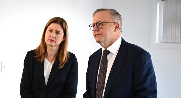 Housing Minister Julie Collins and Prime Minister Anthony Albanese (Image: AAP/Dan Himbrechts)