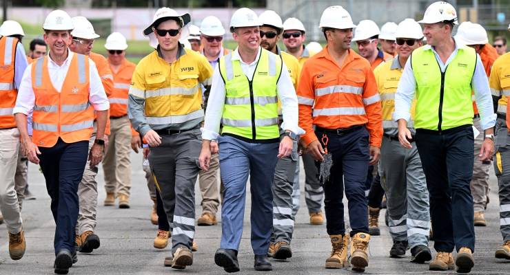 Queensland Premier Steven Miles at a press release for a new battery project in Ipswich (Image: AAP/Darren England)