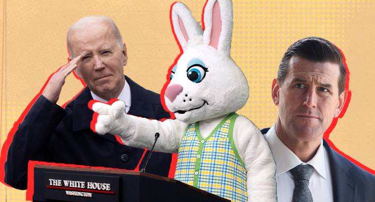 Joe Biden, an Easter bunny, and Ben Roberts-Smith (Images: AAP)