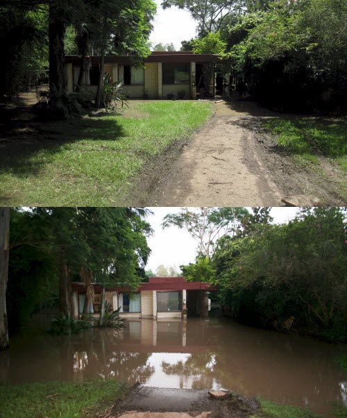 Mum in laws house befffore and after #qldflood - dodges a bullet, water was expected to go over roof