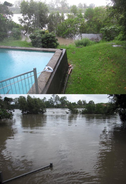 Swimming pool area - before and after #qldfloods