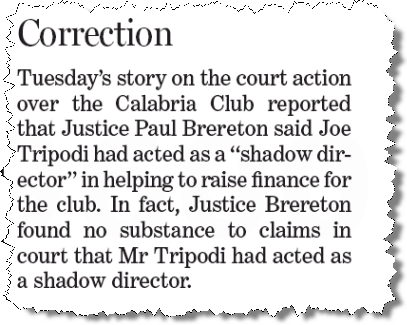 Sydney Morning Herald correction