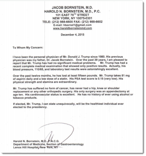 trump health letter