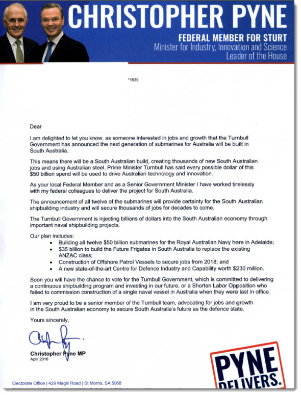 christopher pyne letter